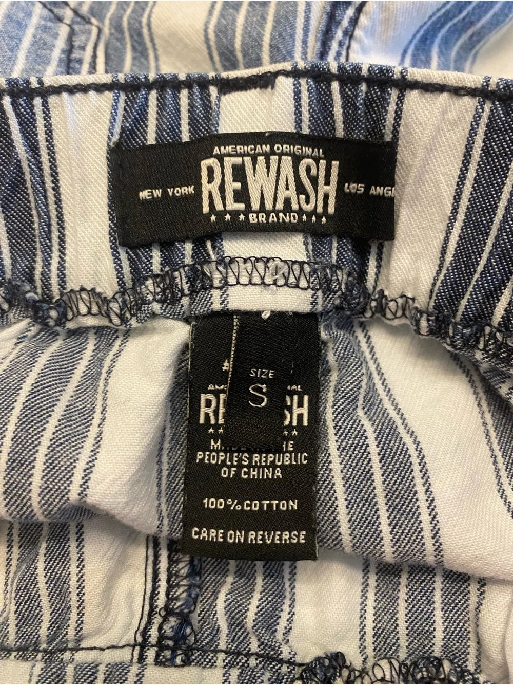Rewash Navy & White Vertical Stripe Frayed-Hem Jean Shorts